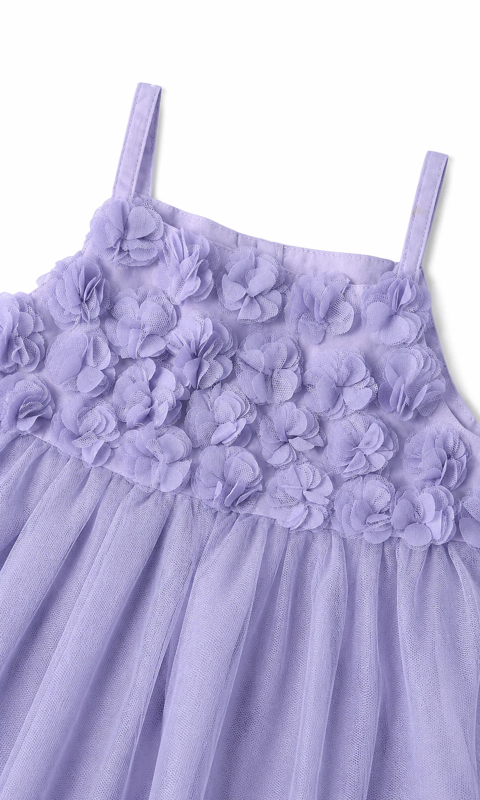 Girls Tulle Frock Dusty Blue 3D Floral Appliqué - Image 3