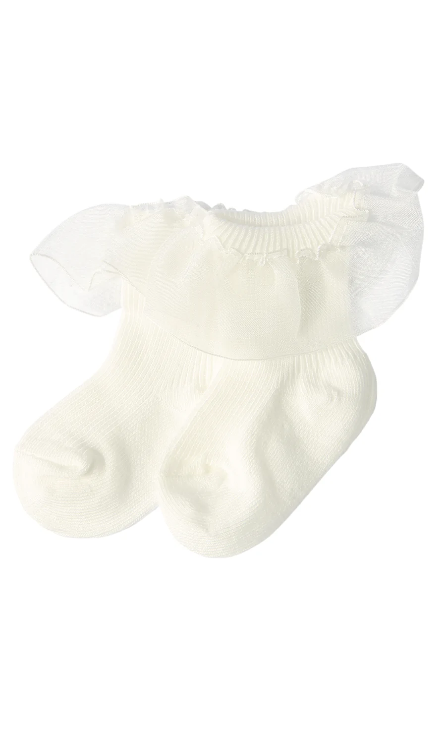 Girls Tulle Puff Frill Ankle Socks White