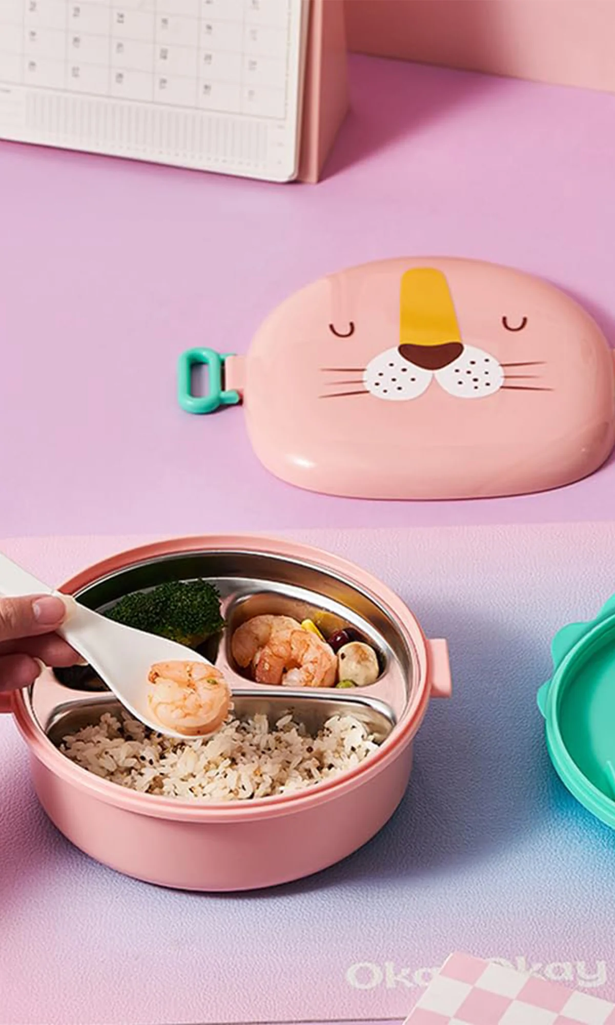 School Lunch Box Unicorn Cat Cartoon Pink - Image 2
