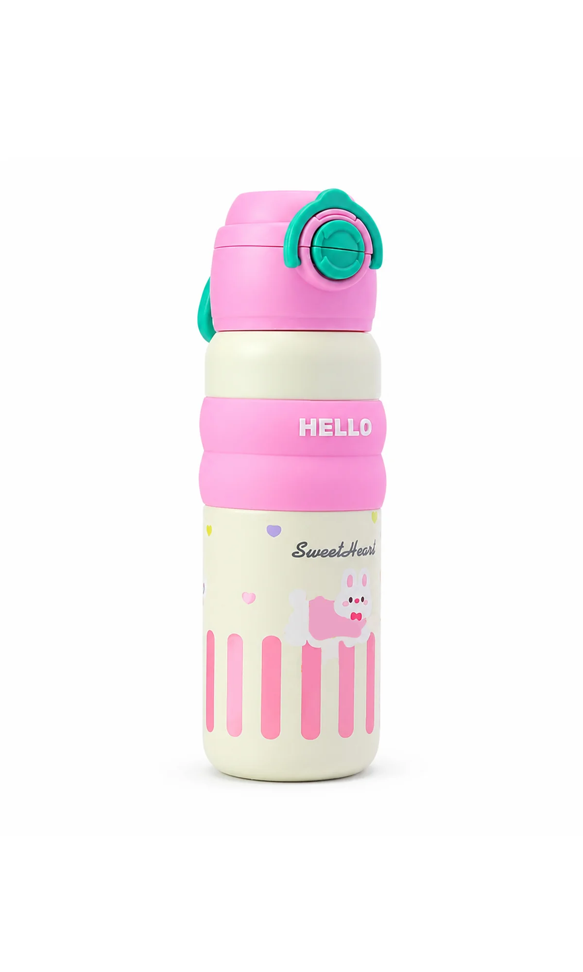 School Water Bottle White Pink Sweetheart Bunny Print