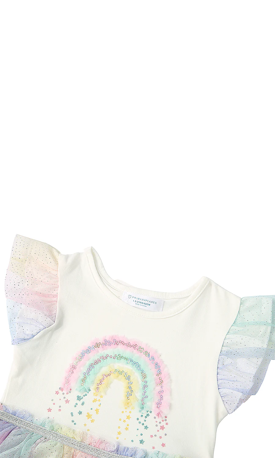 Girls White Rainbow Print Pastel Glitter Tulle Frock - Image 2