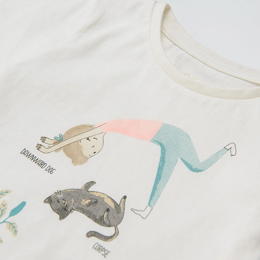 Girls White short sleeve blouse with yoga theme - CC CCG2411291 - Image 2
