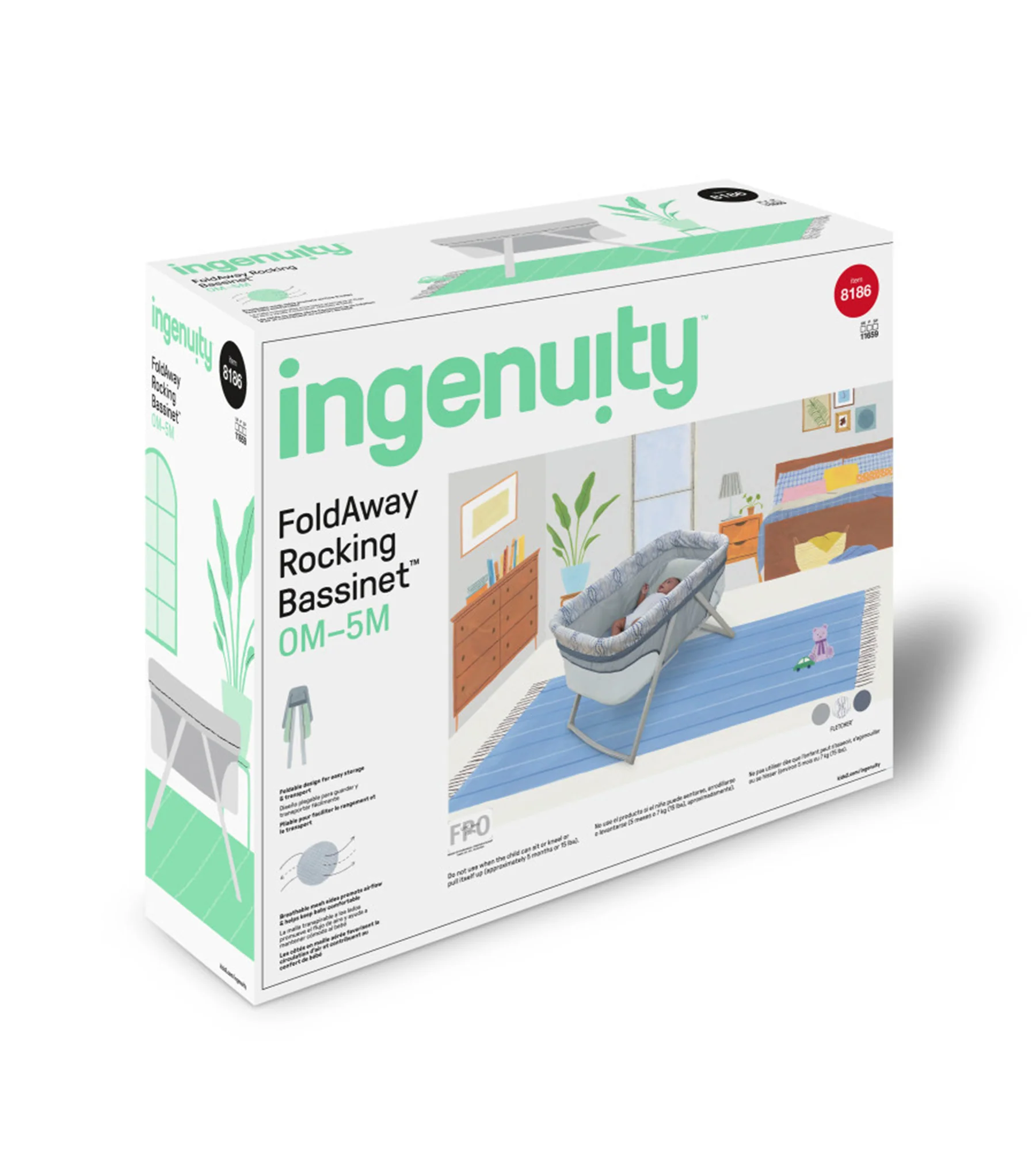 Ingenuity Foldaway Rocking Bassinet Classic - Crosby - Portable Folding Rocking Bassinet - Image 10