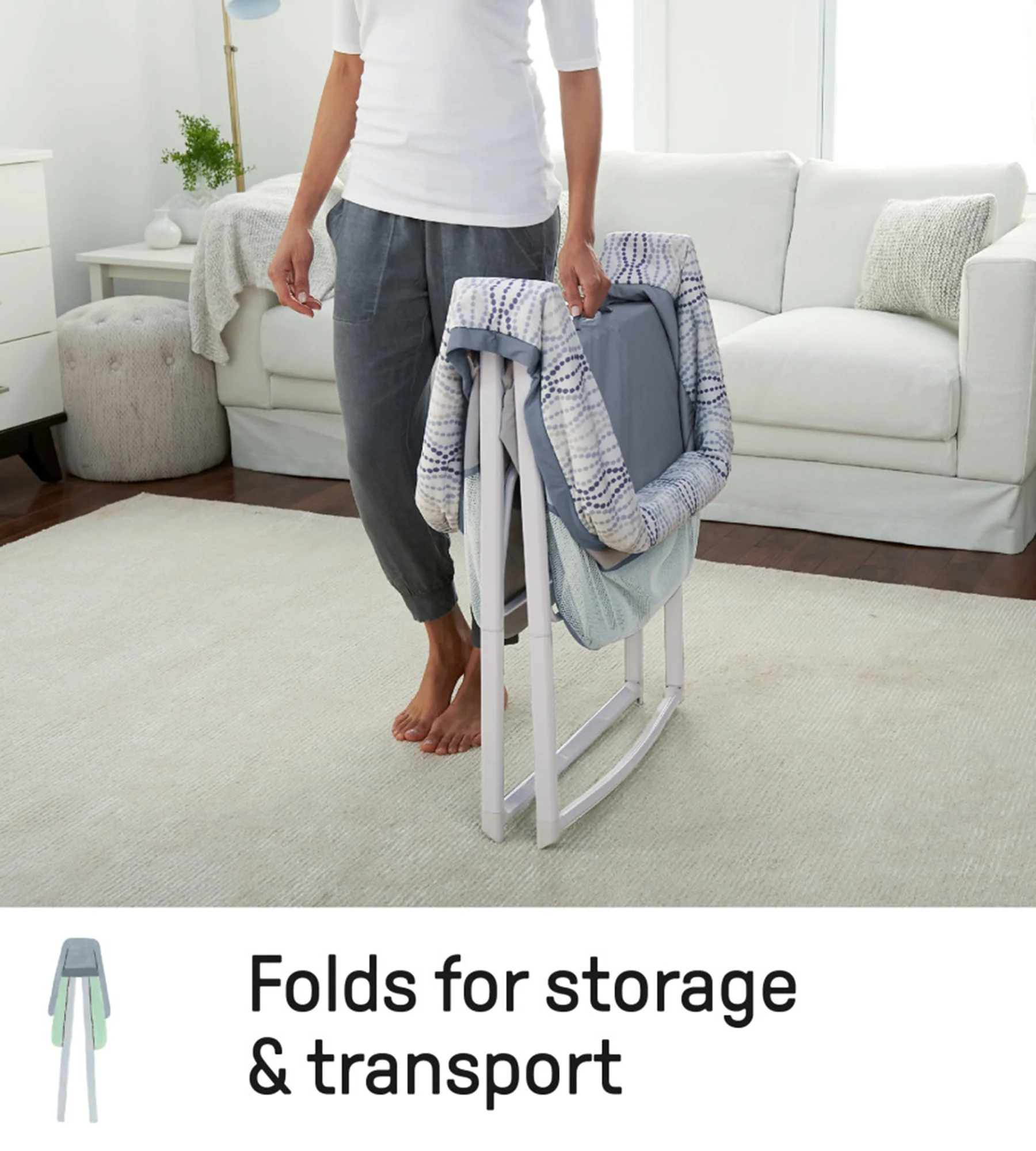 Ingenuity Foldaway Rocking Bassinet Classic - Crosby - Portable Folding Rocking Bassinet - Image 4