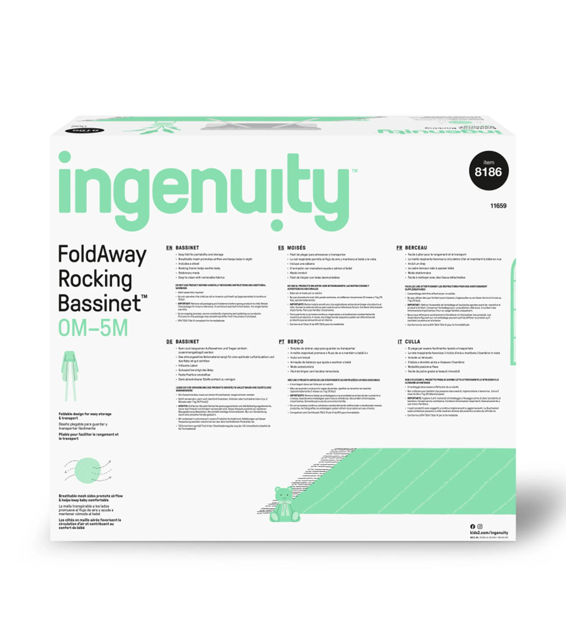 Ingenuity Foldaway Rocking Bassinet Classic - Crosby - Portable Folding Rocking Bassinet - Image 8