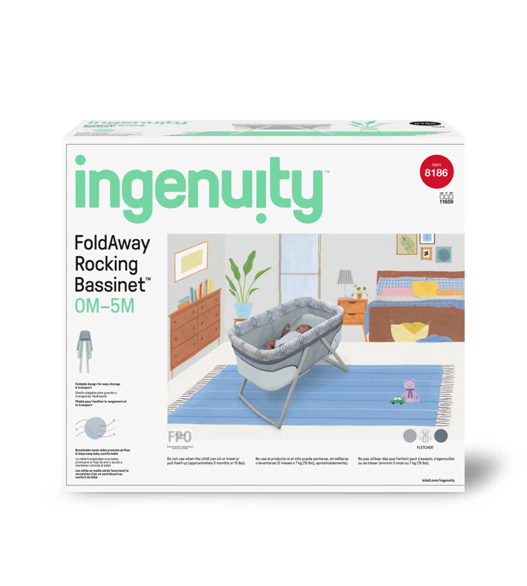 Ingenuity Foldaway Rocking Bassinet Classic - Crosby - Portable Folding Rocking Bassinet - Image 9