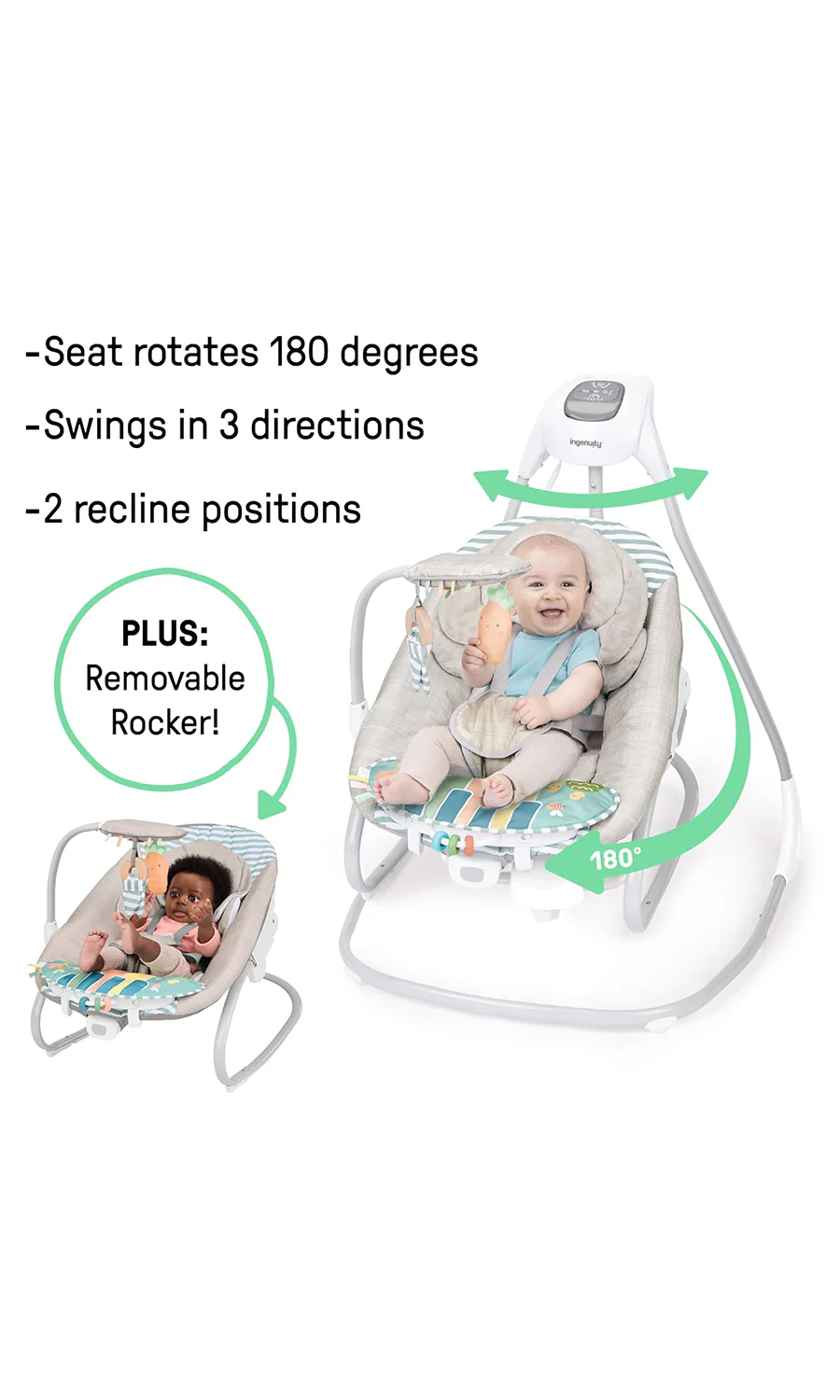 Ingenuity SimpleComfort Piano Playtime 2-in-1 Baby Swing & Rocker - Image 4
