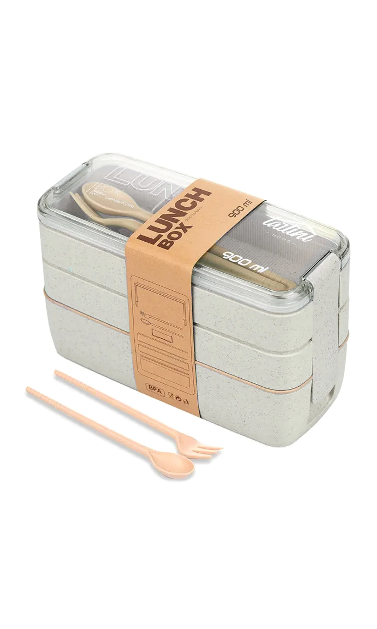 School Lunch Box 3 Layer With Spoon And Fork 900ml