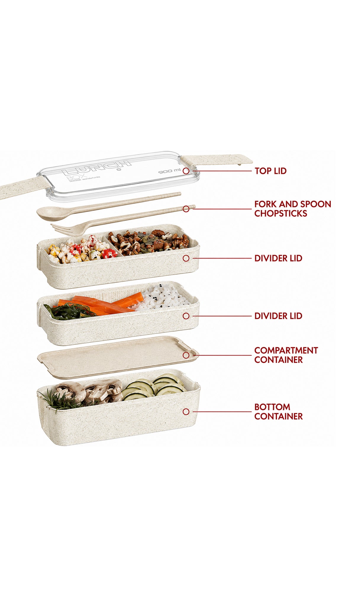 School Lunch Box 3 Layer With Spoon And Fork 900ml - Image 2