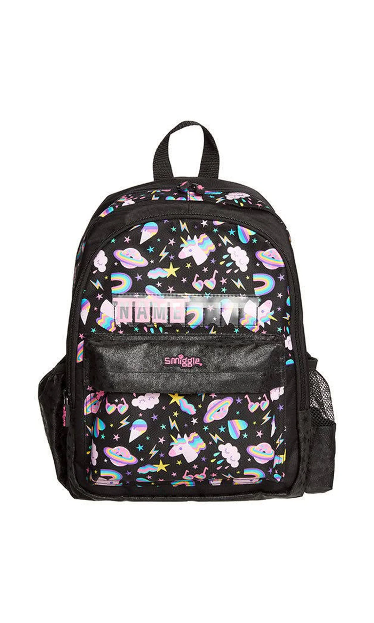 School Bag Black Unicorn Galaxy Print