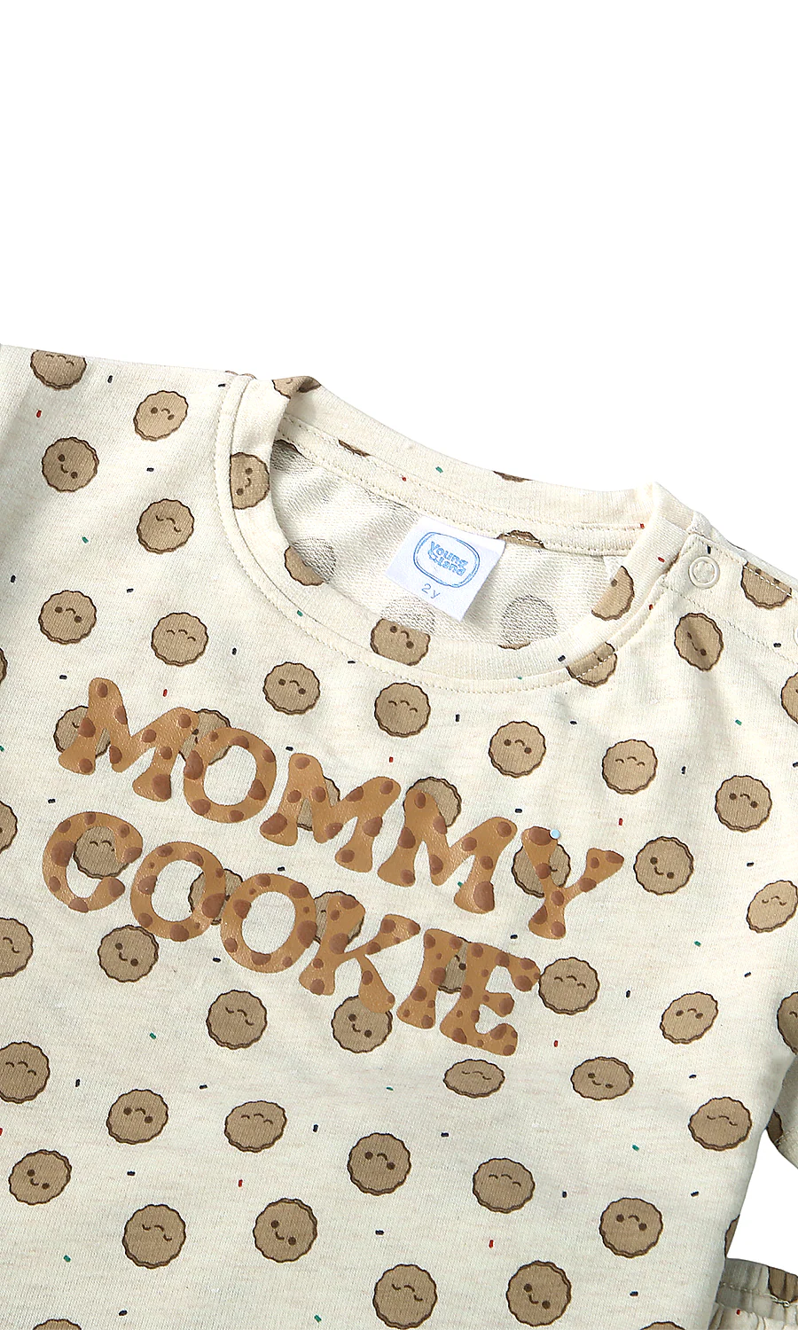 Kids Cotton T-Shirt & Shorts Set Cream Cookie Print - Image 2