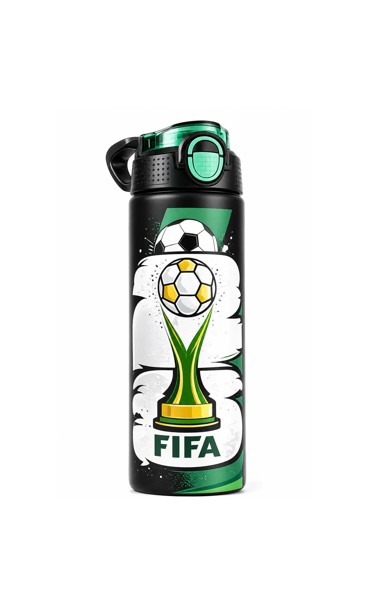 School Water Bottle Sport Black Football Trophy Print