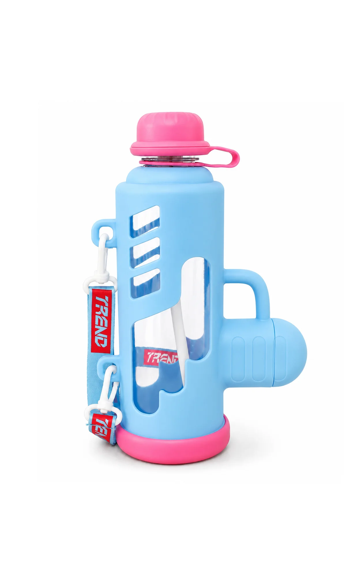 School Water Bottle Blue Pink & Carry Strap