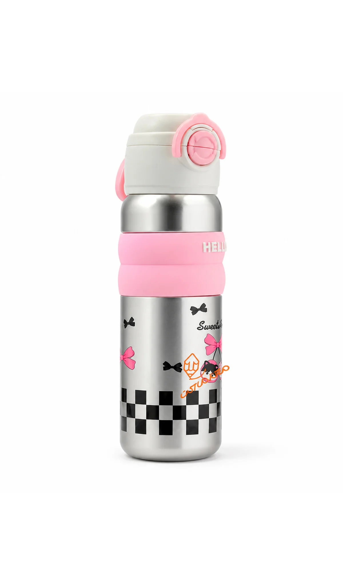School Water Bottle Sweet Cat Bow Print