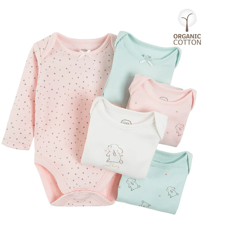 Long Sleeve Bodysuit for Girls Organic Cotton Mix Bunny Dots Set 5 Pcs CC CUG2400412
