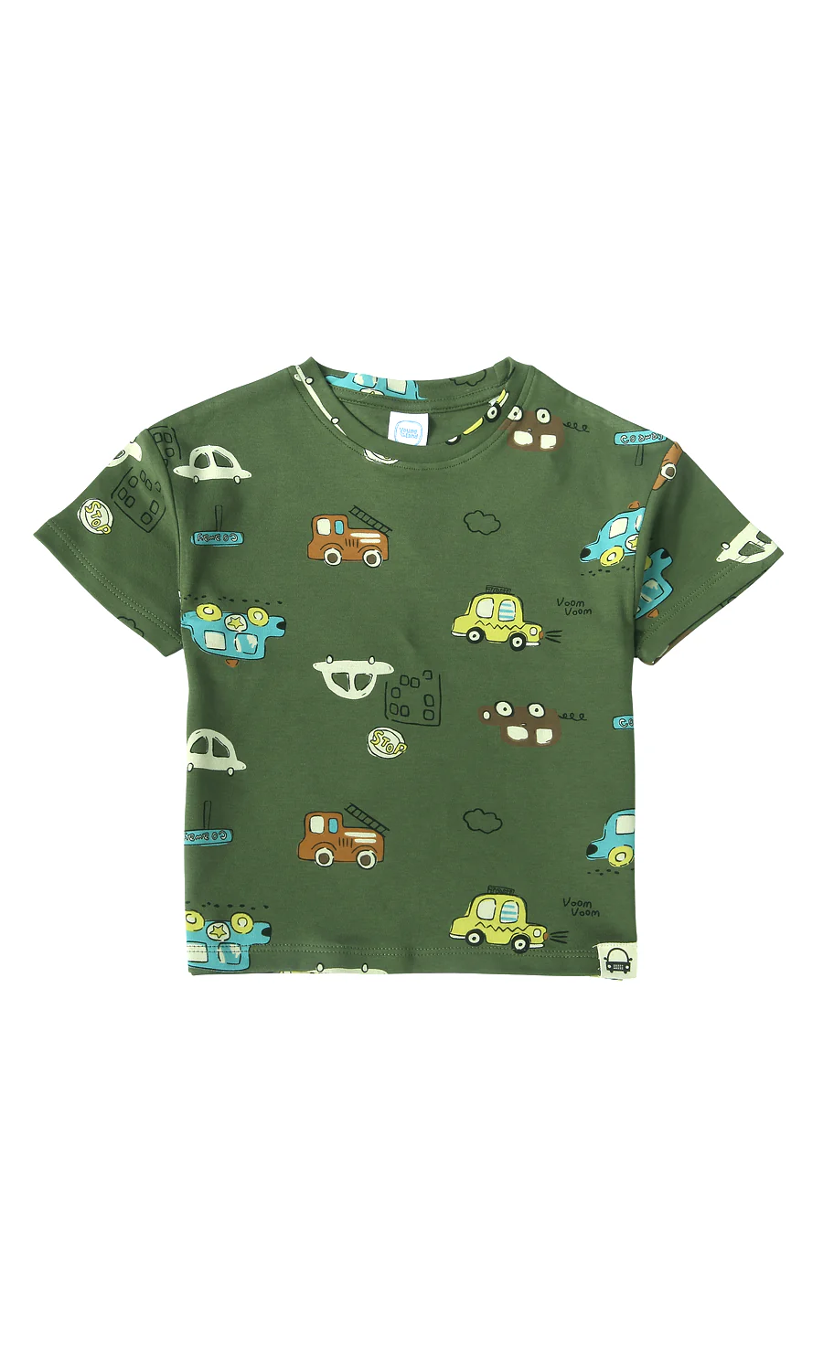 Boys Cotton T-Shirt Green Cars Print