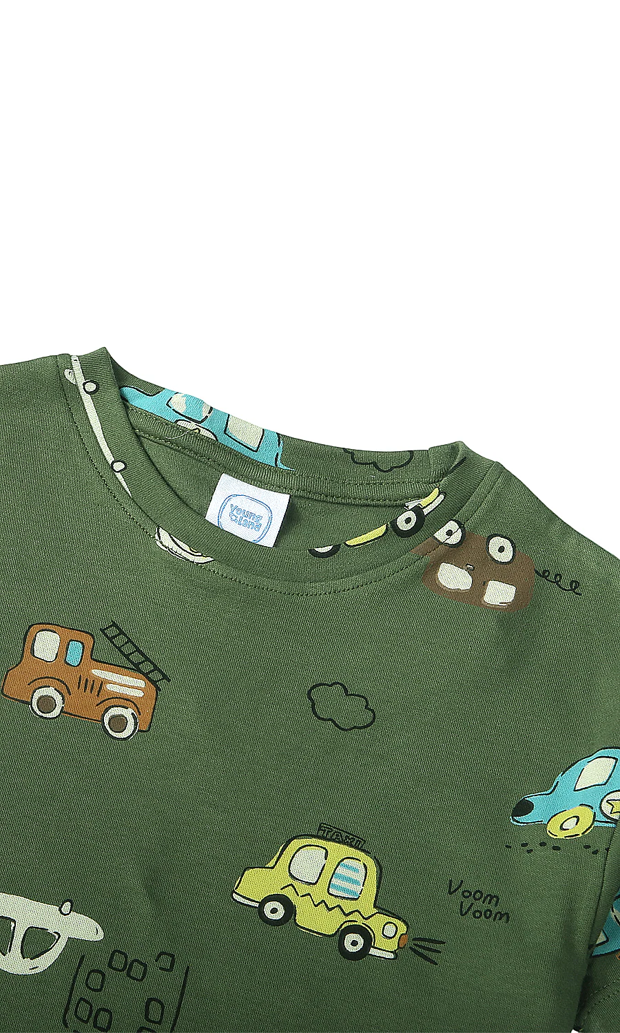 Boys Cotton T-Shirt Green Cars Print - Image 2