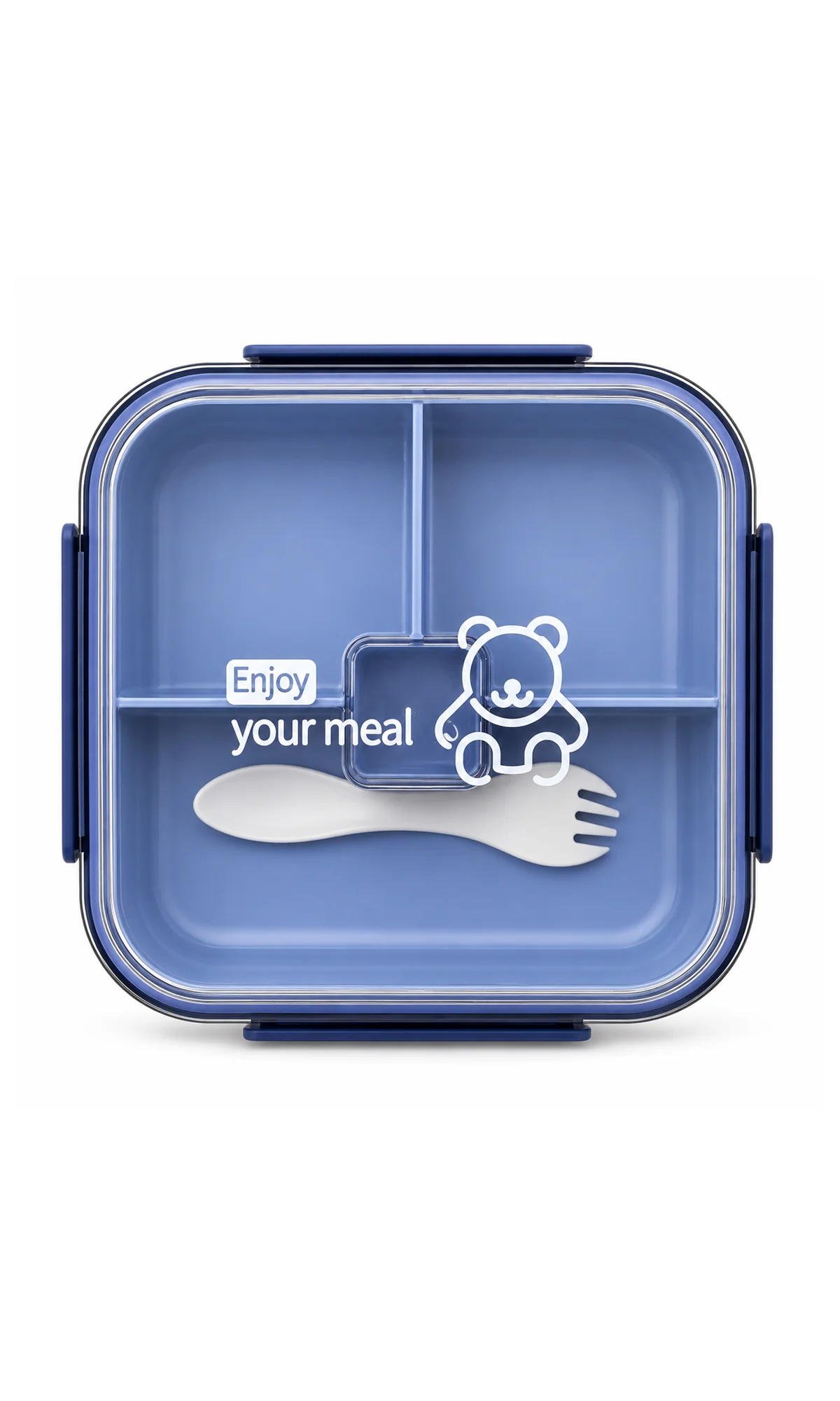 School Lunch Box Navy Blue Bear Enjoy Your Meal