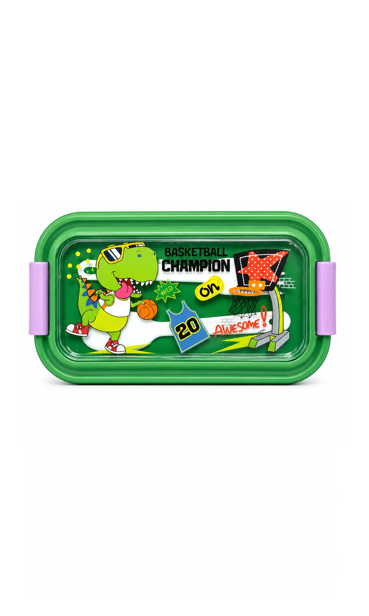 School Lunch Box Green Dinosaur Basketball Print