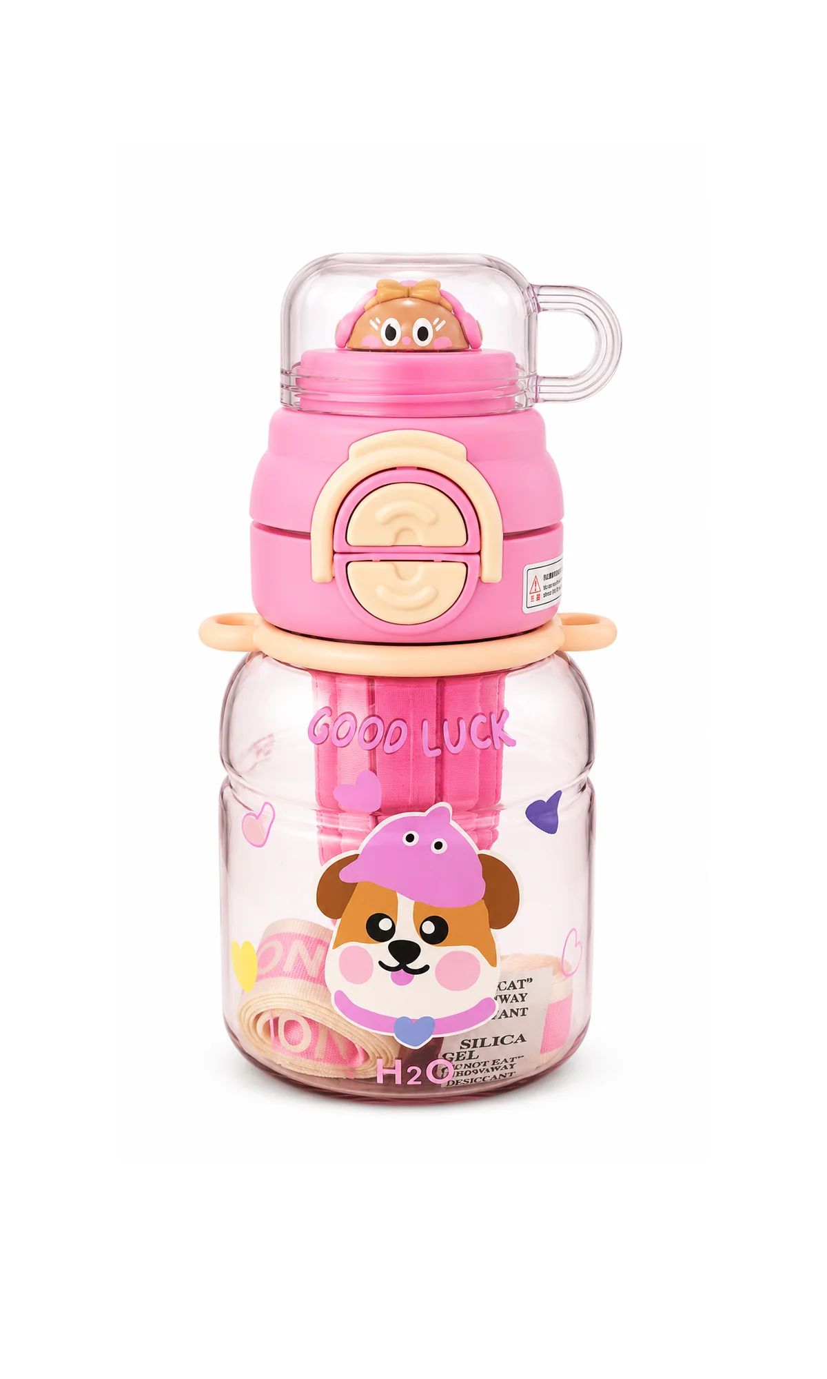 School Water Bottle Pink Good Luck Puppy Print