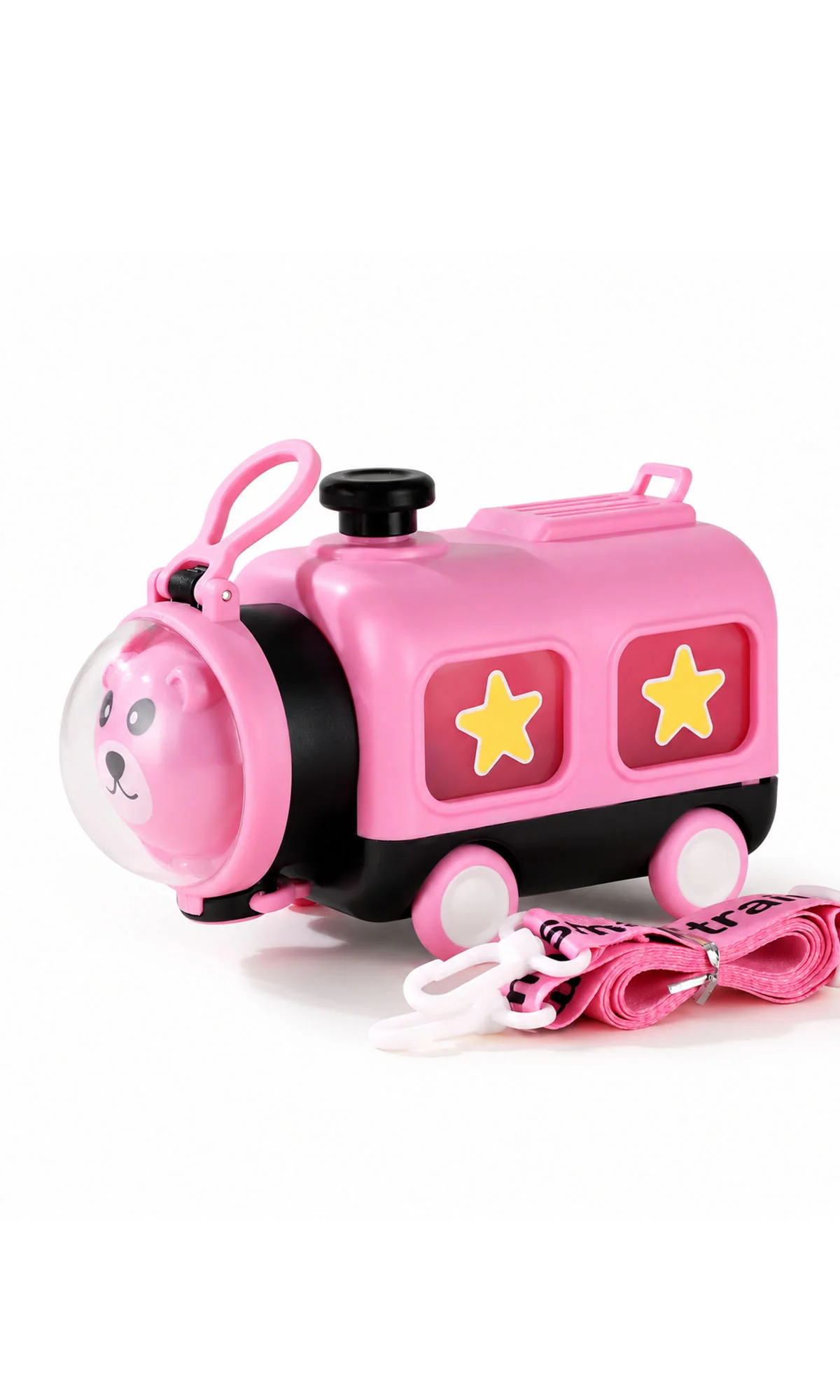 School Water Bottle Pink Train Bear Design