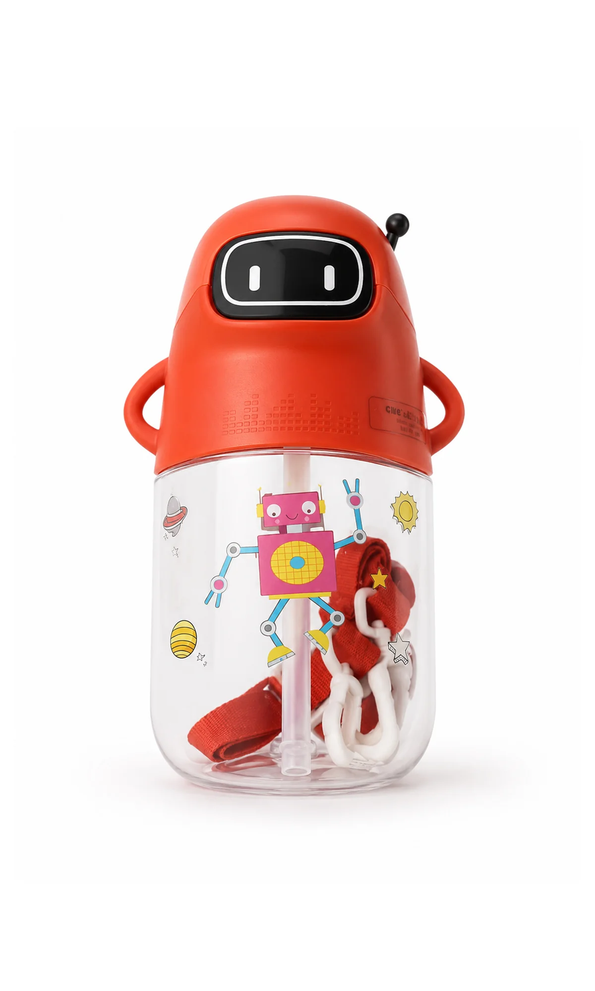 School Water Bottle Robot Red Print