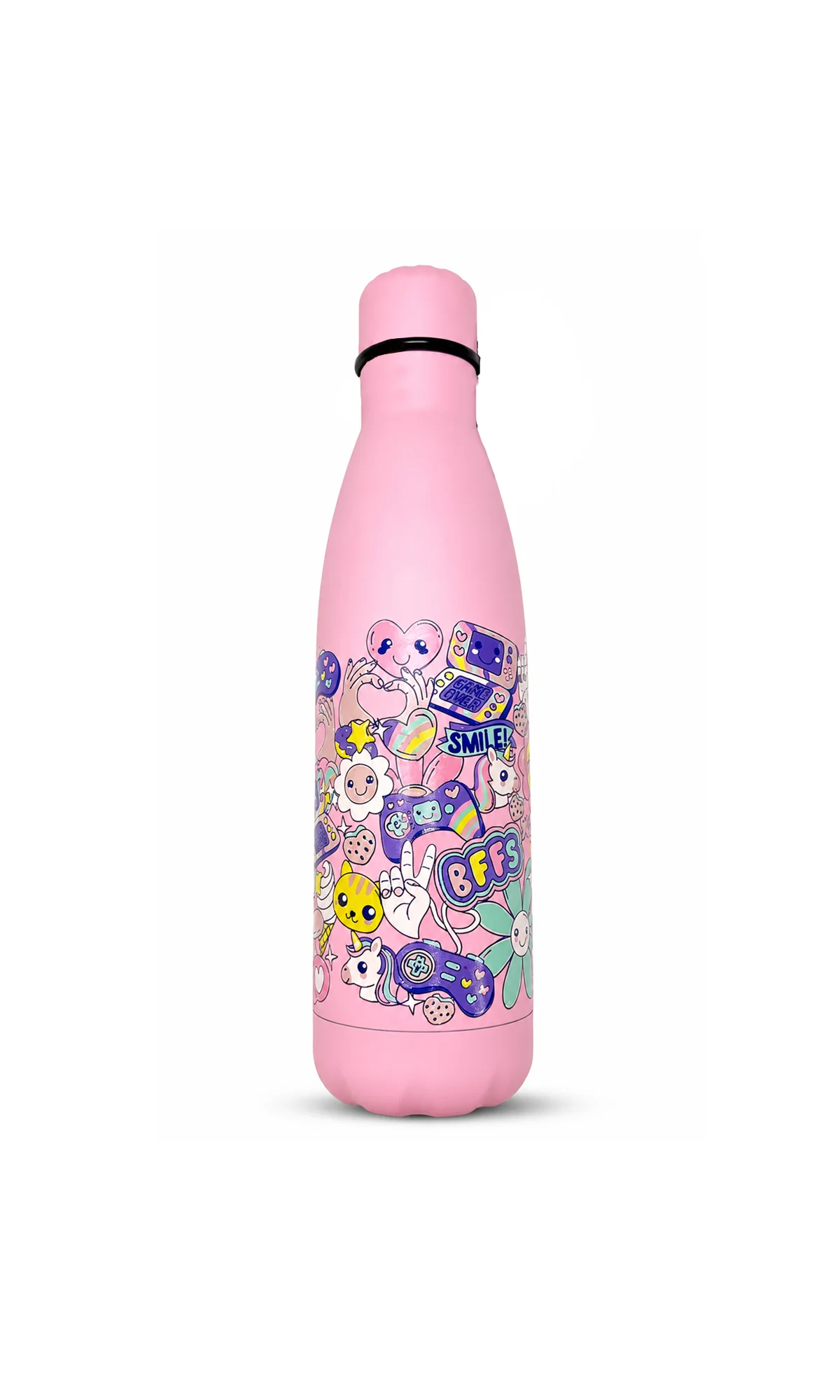 Stainless Steel Insulated Water Bottle Pink BFF Kawaii Print