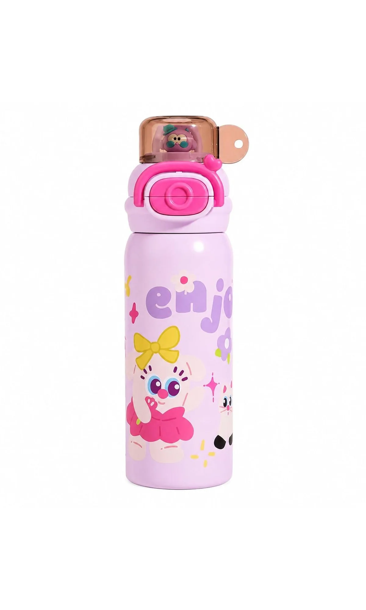 Stainless Steel School Water Bottle Purple Enjoy Cartoon Print