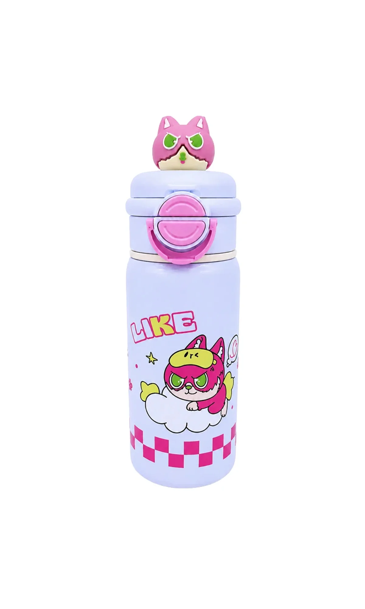 Stainless Steel School Water Bottle Purple Like Cat Print