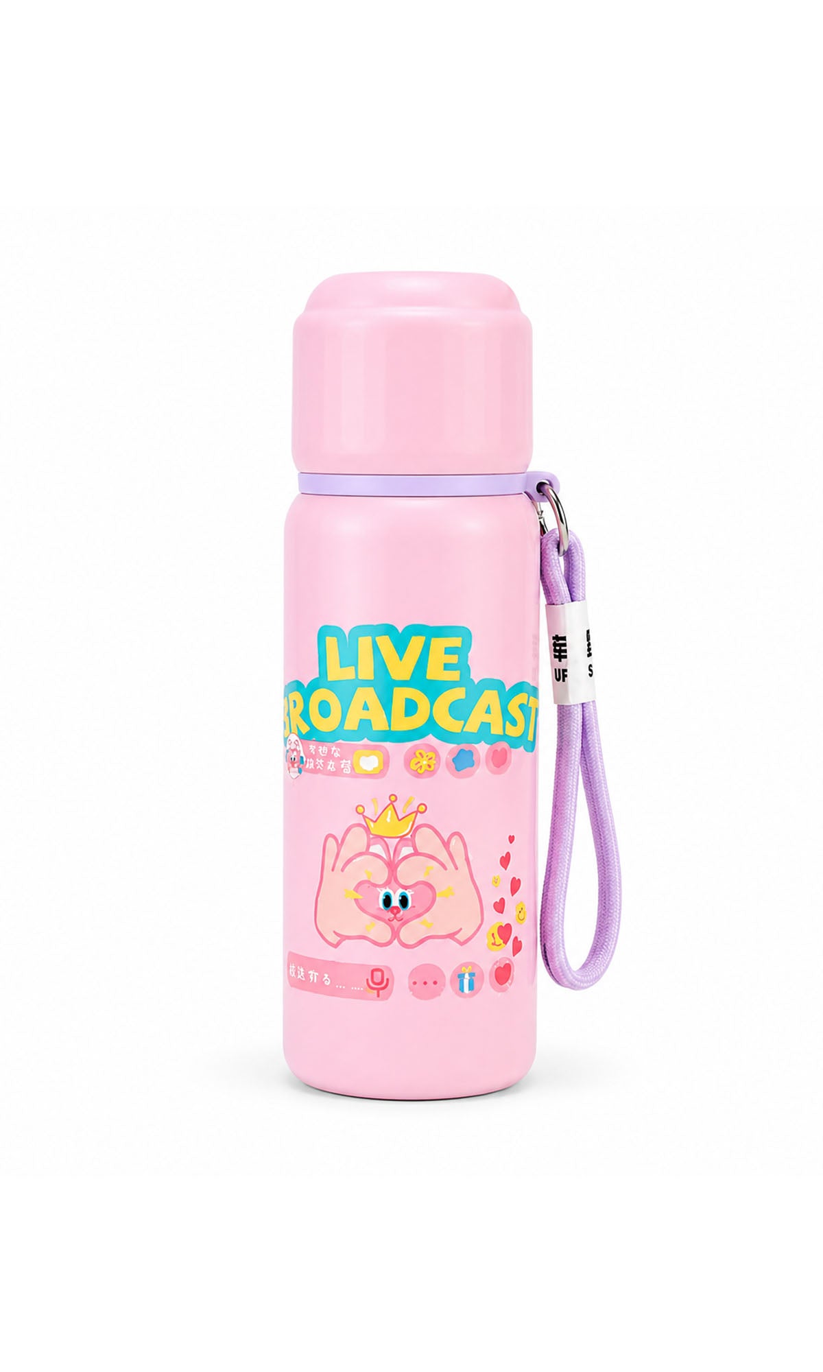 Stainless Steel Water Bottle Pink Live Broadcast Crown Print