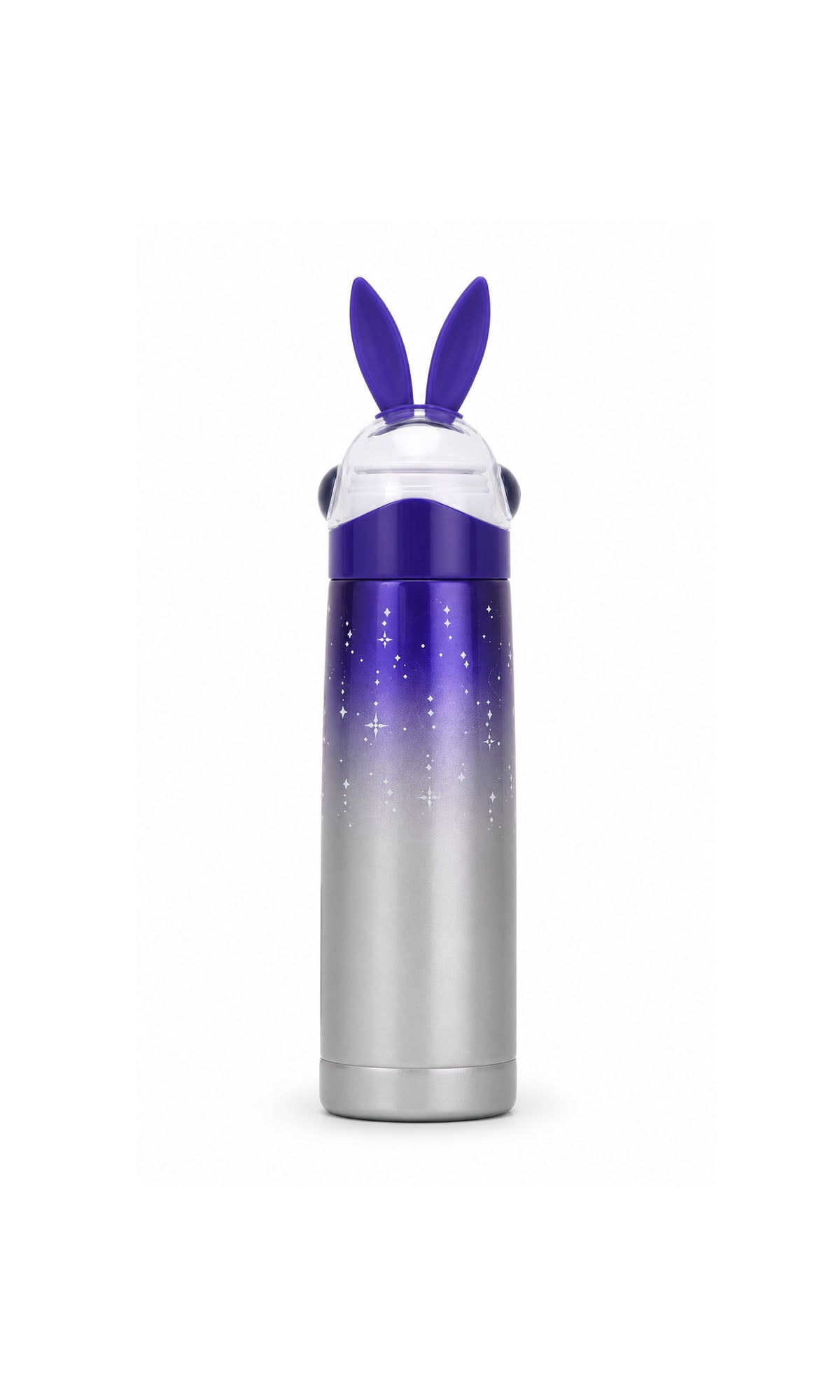 Stainless Steel Water Bottle Purple Silver Galaxy Bunny