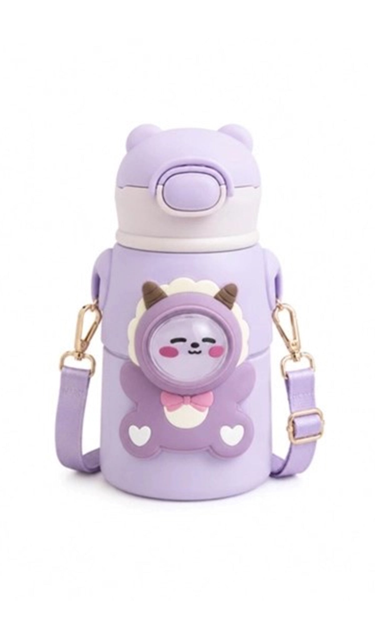 School Water Bottle Purple Bear & Cat Print
