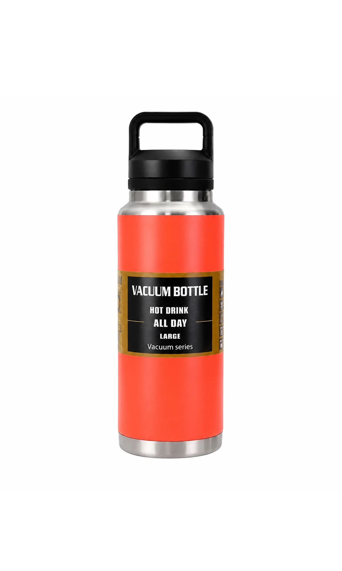 Water Bottle Stainless Steel Coral Orange Silver with Chug Lid Handle