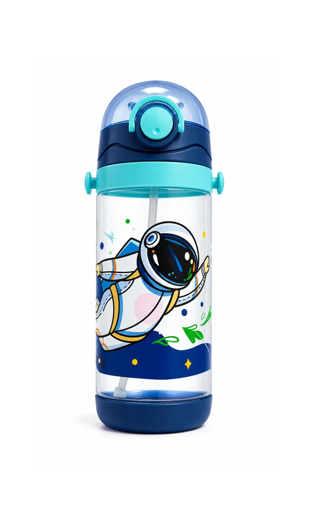 School Water Bottle Astronaut Print Blue