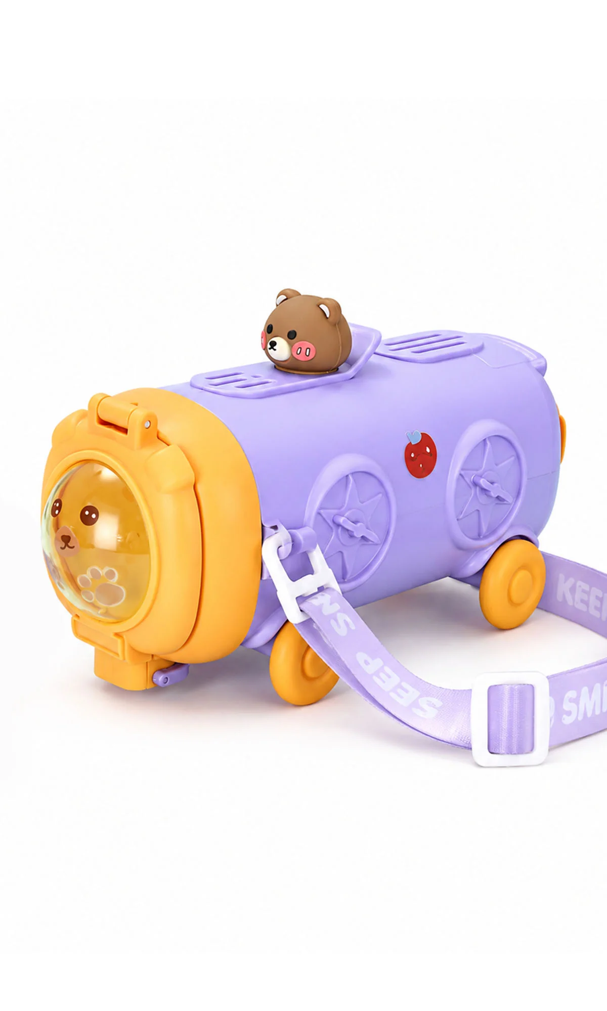 School Water Bottle Bear Bus Crossbody Bag Purple